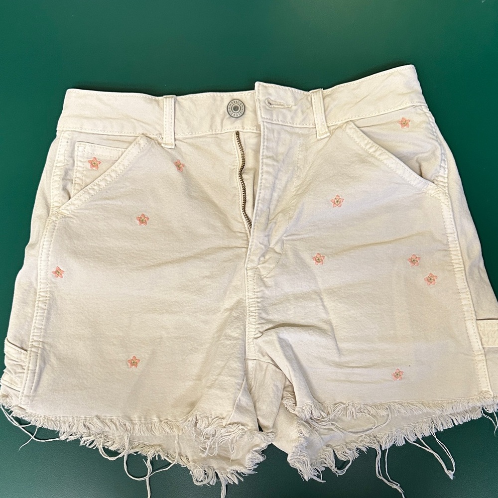 American Eagle Outfitters Cream Frayed High Waist Shorts